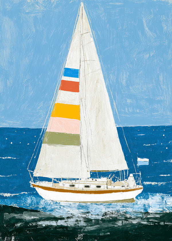 Illustration: sejlbåd med farverige sejl