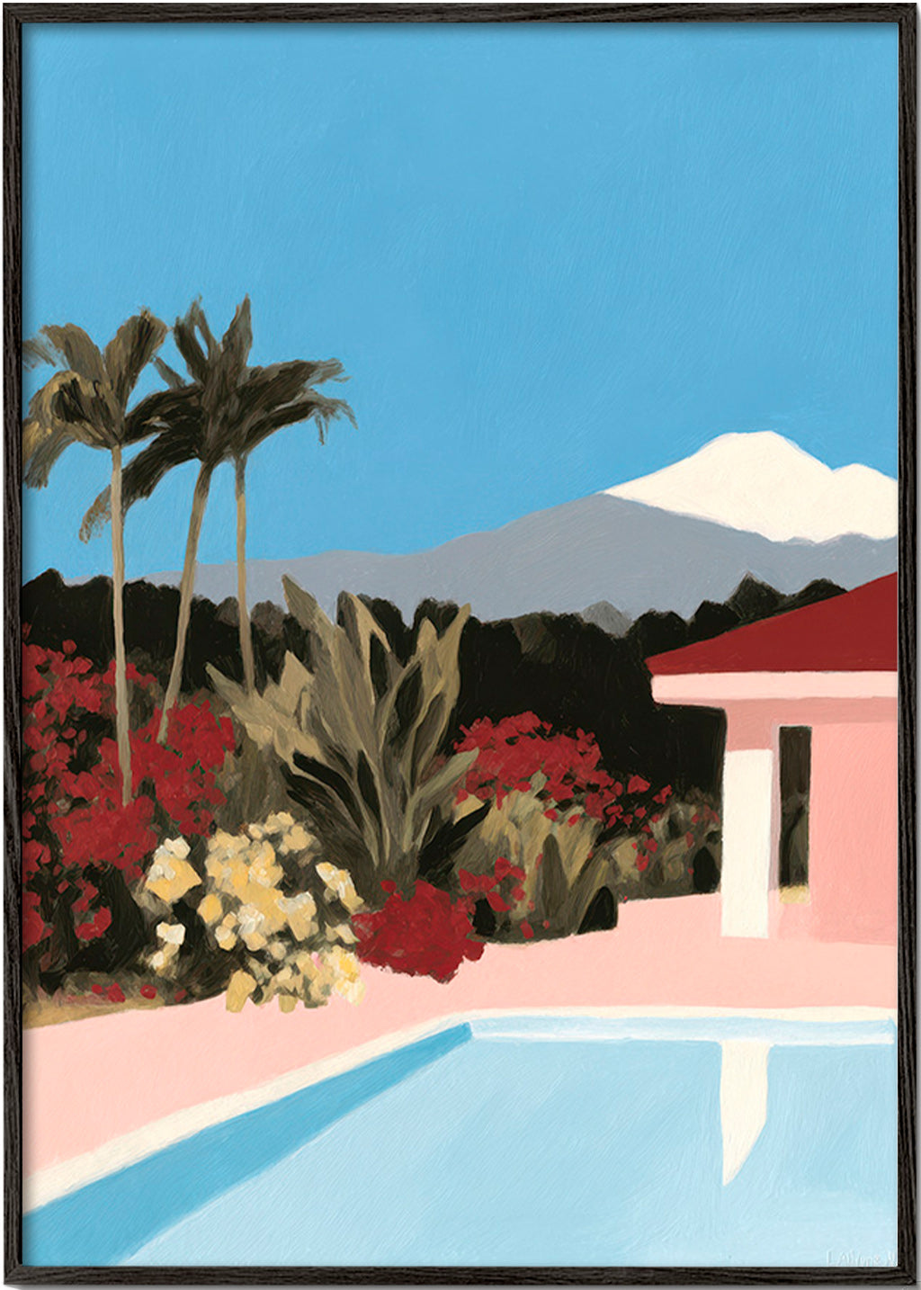 Botanisk plakat ved poolen med palmer – Black Frame