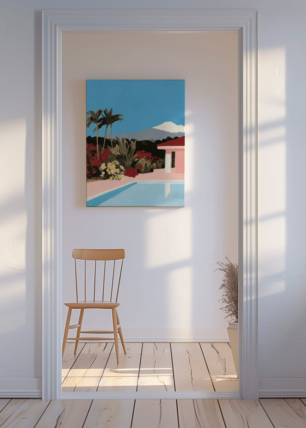 Botanisk plakat ved poolen med palmer – Canvas