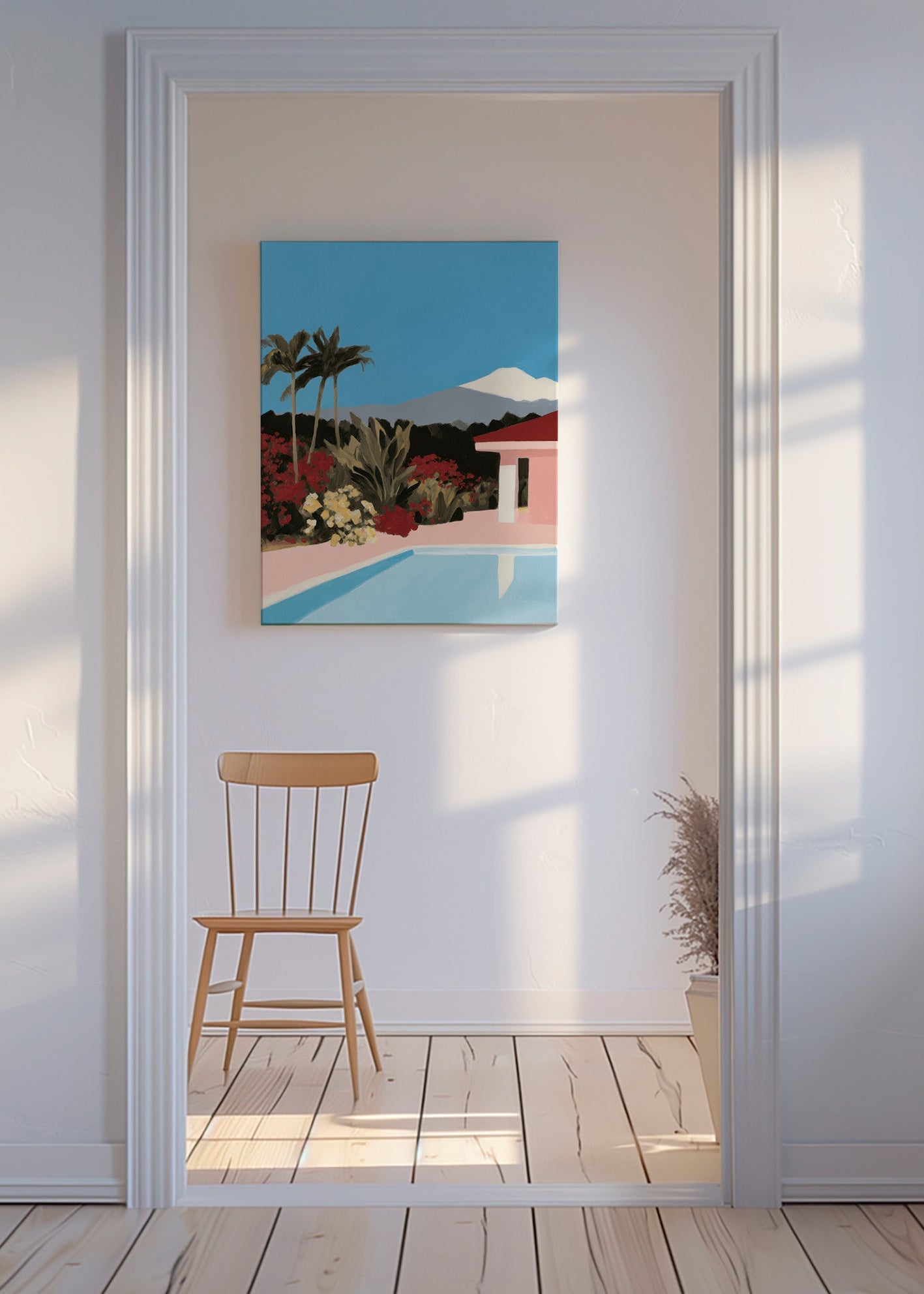 Botanisk plakat ved poolen med palmer – Canvas