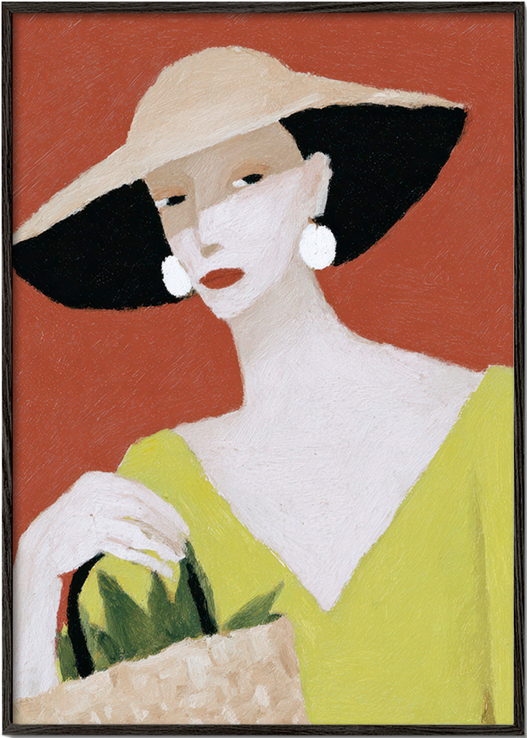 Illustration kvinde med hat og kurv – Black Frame
