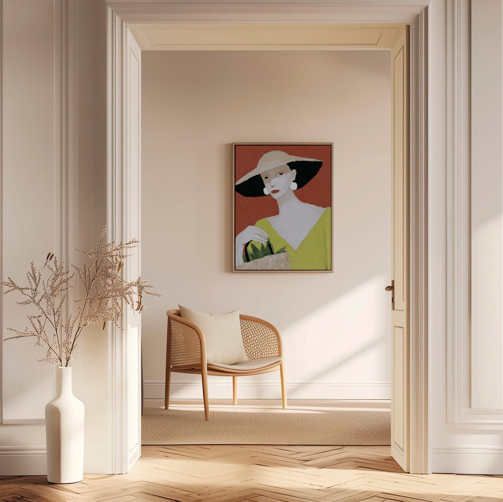 Illustration kvinde med hat og kurv – Canvas1