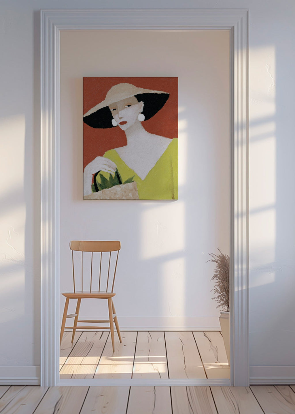 Illustration kvinde med hat og kurv – Canvas