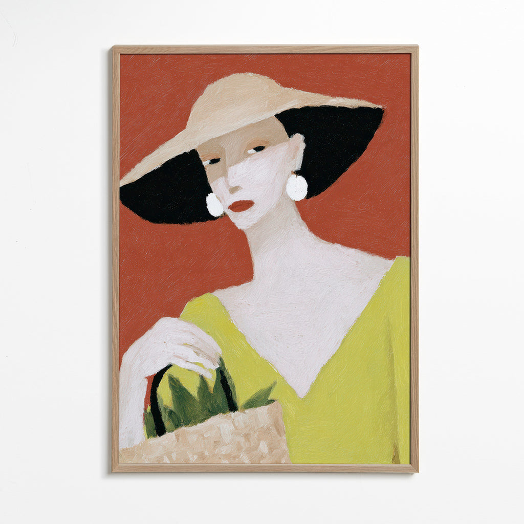 Illustration kvinde med hat og kurv – Oak Frame