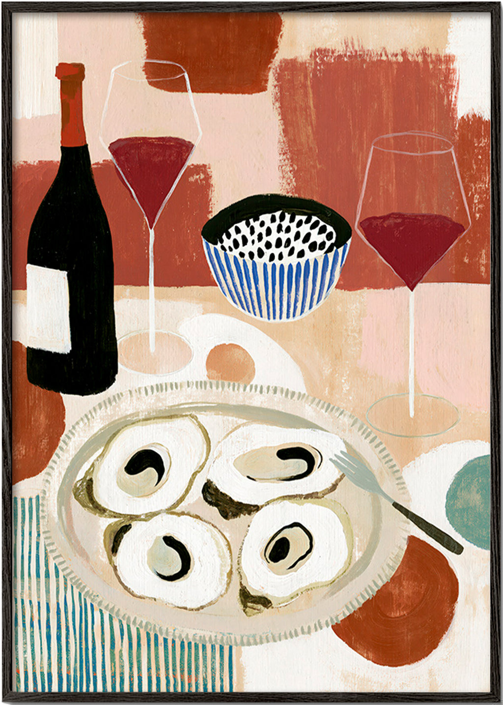 Køkkenkunst: stilleben med østers og vin