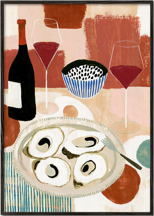 Køkkenkunst: stilleben med østers og vin