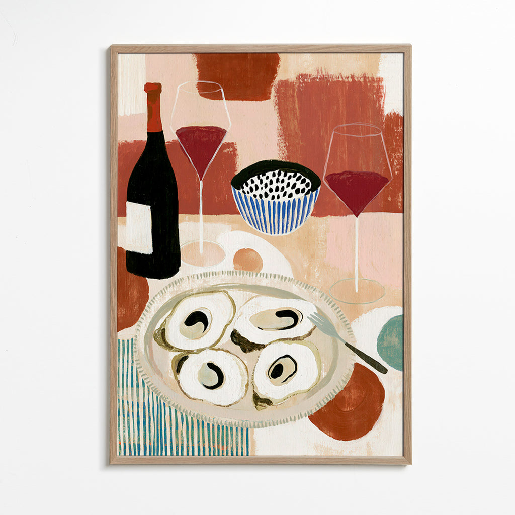 Køkkenkunst: stilleben med østers og vin