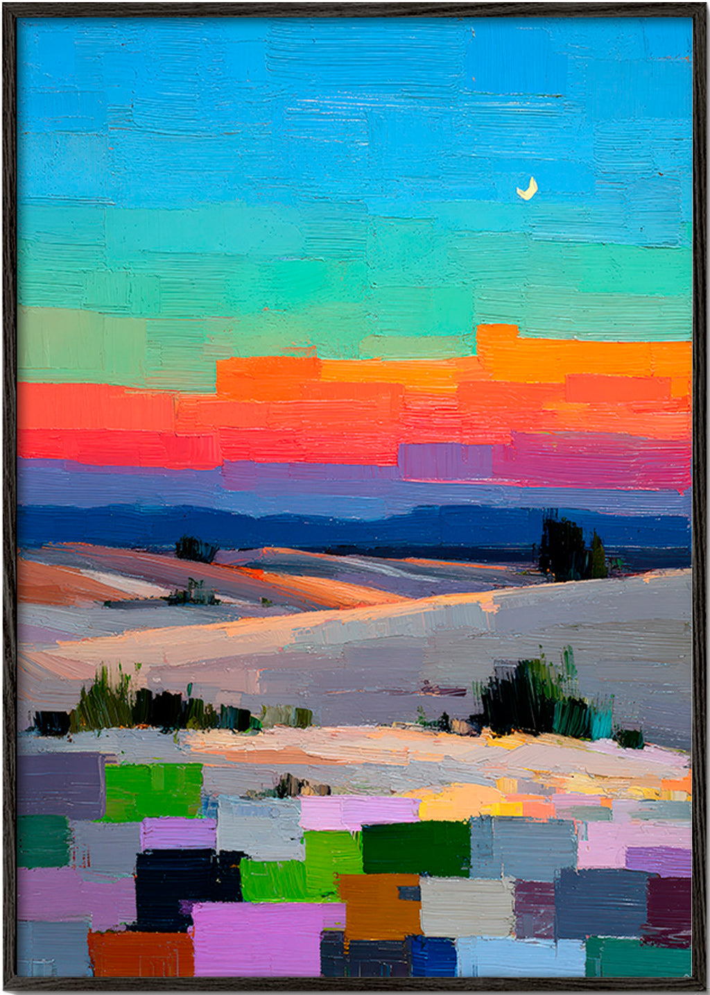 Colorfield landskab med måne