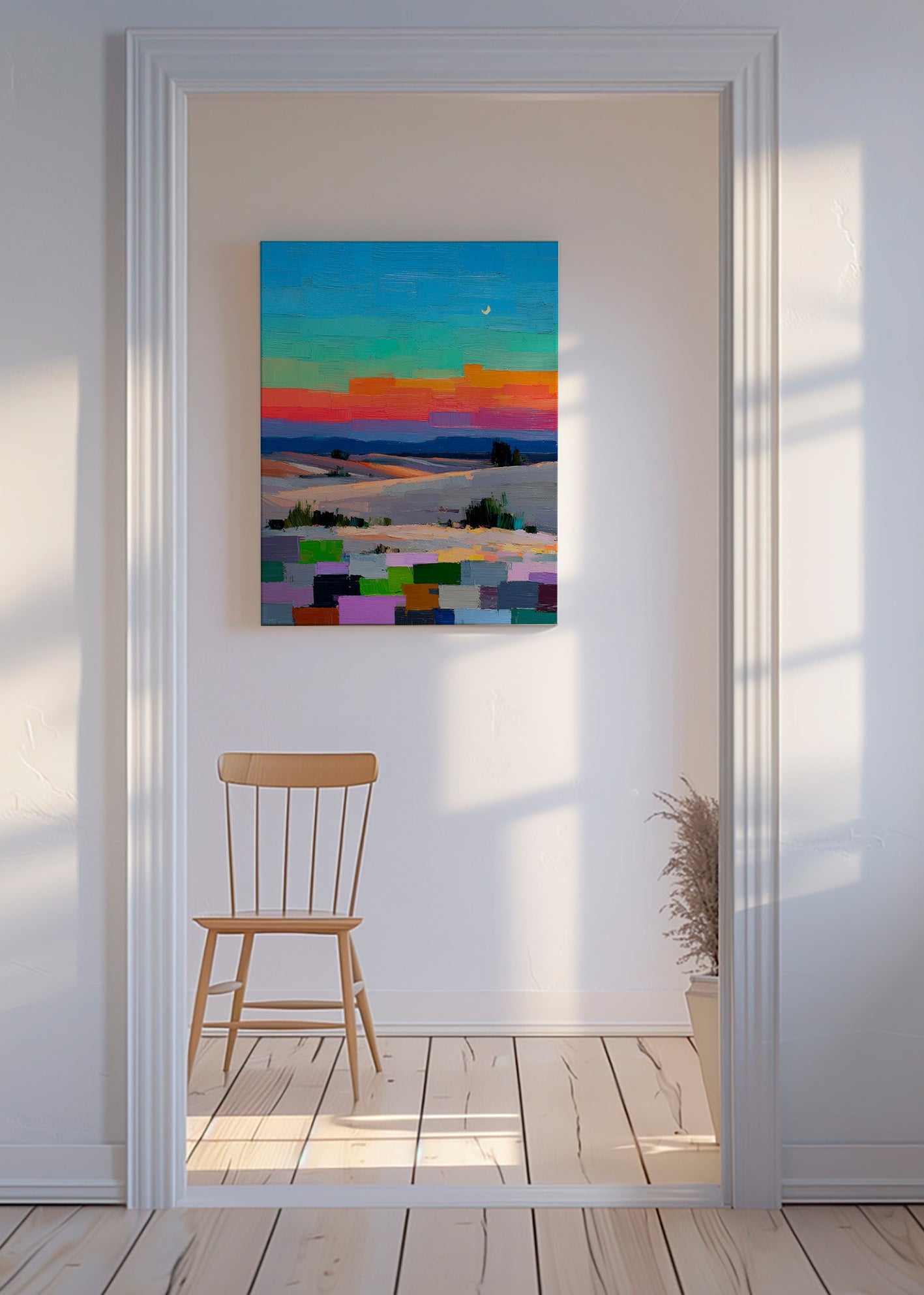 Colorfield landskab med måne