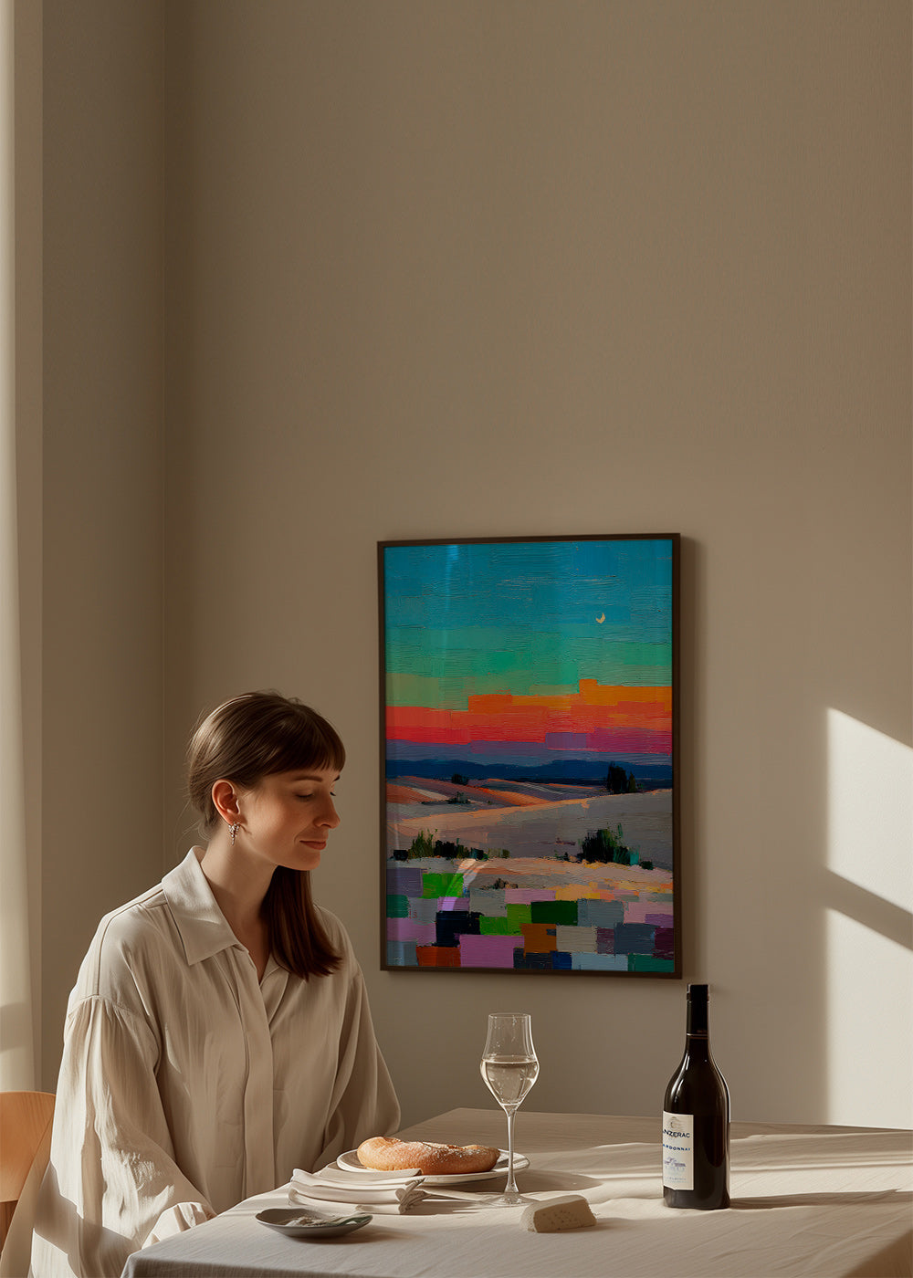Colorfield landskab med måne