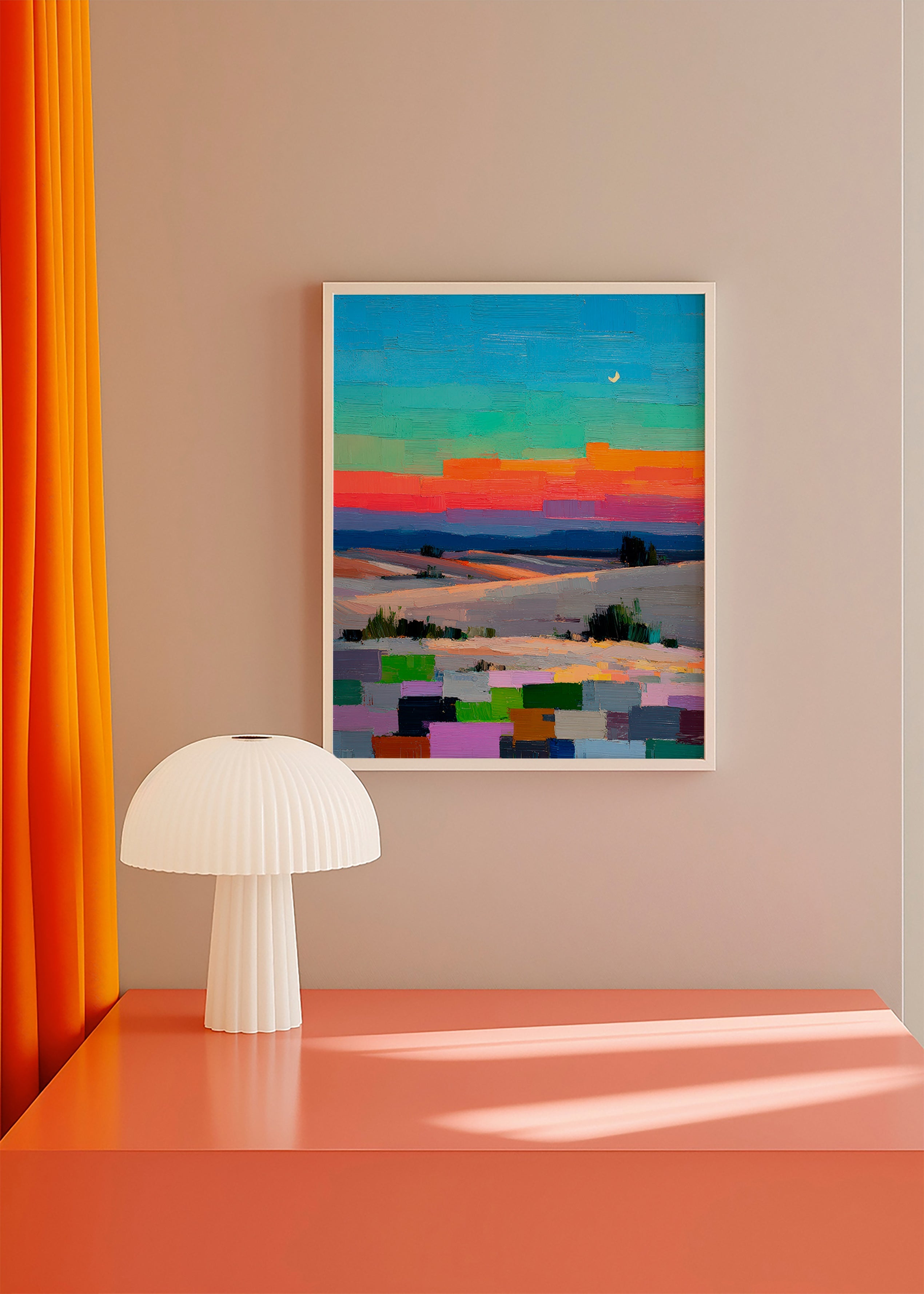 Colorfield landskab med måne
