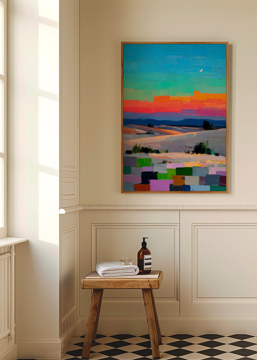 Colorfield landskab med måne