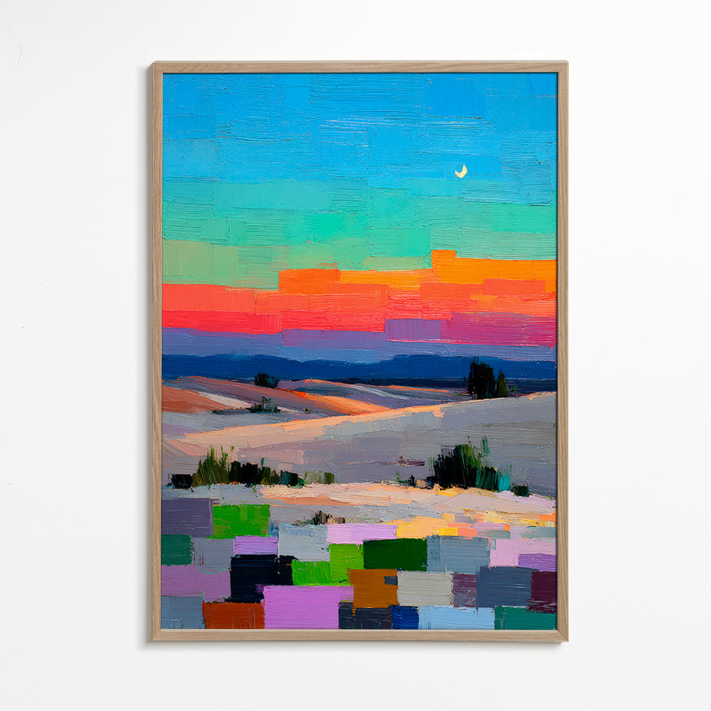 Colorfield landskab med måne