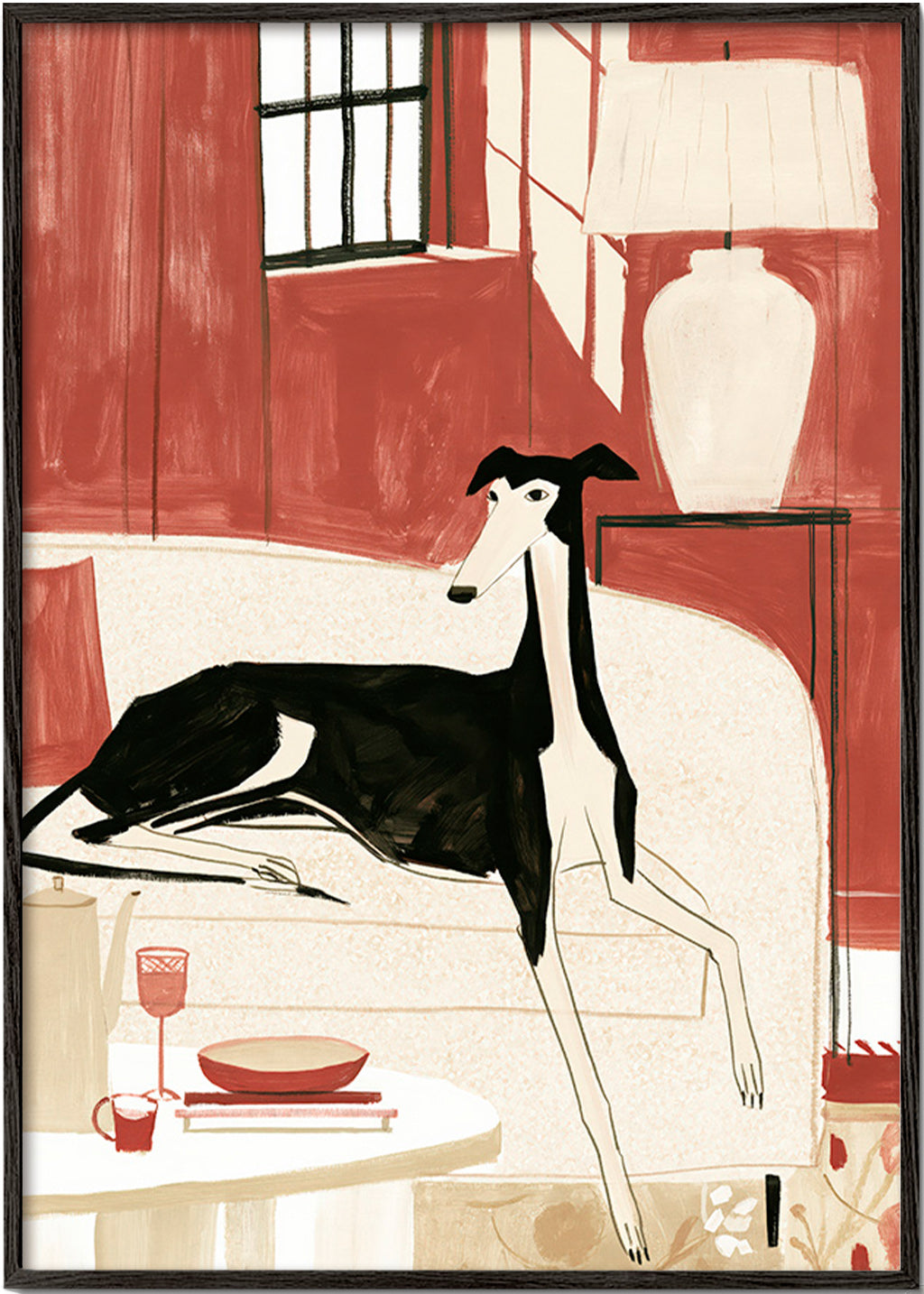 Galgo-illustration på sofa