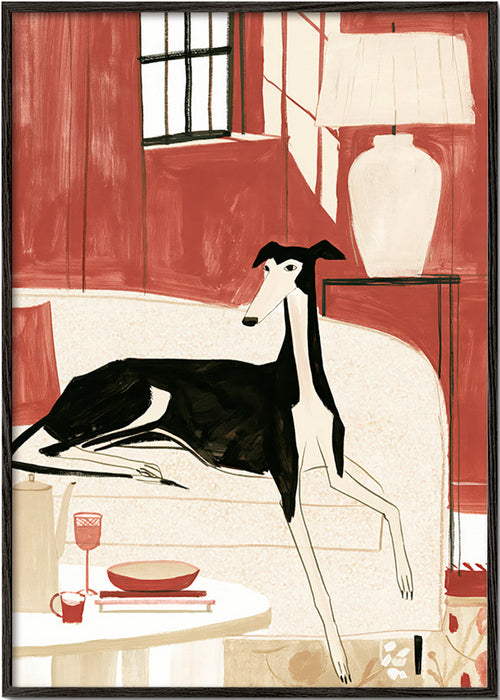 Galgo-illustration på sofa