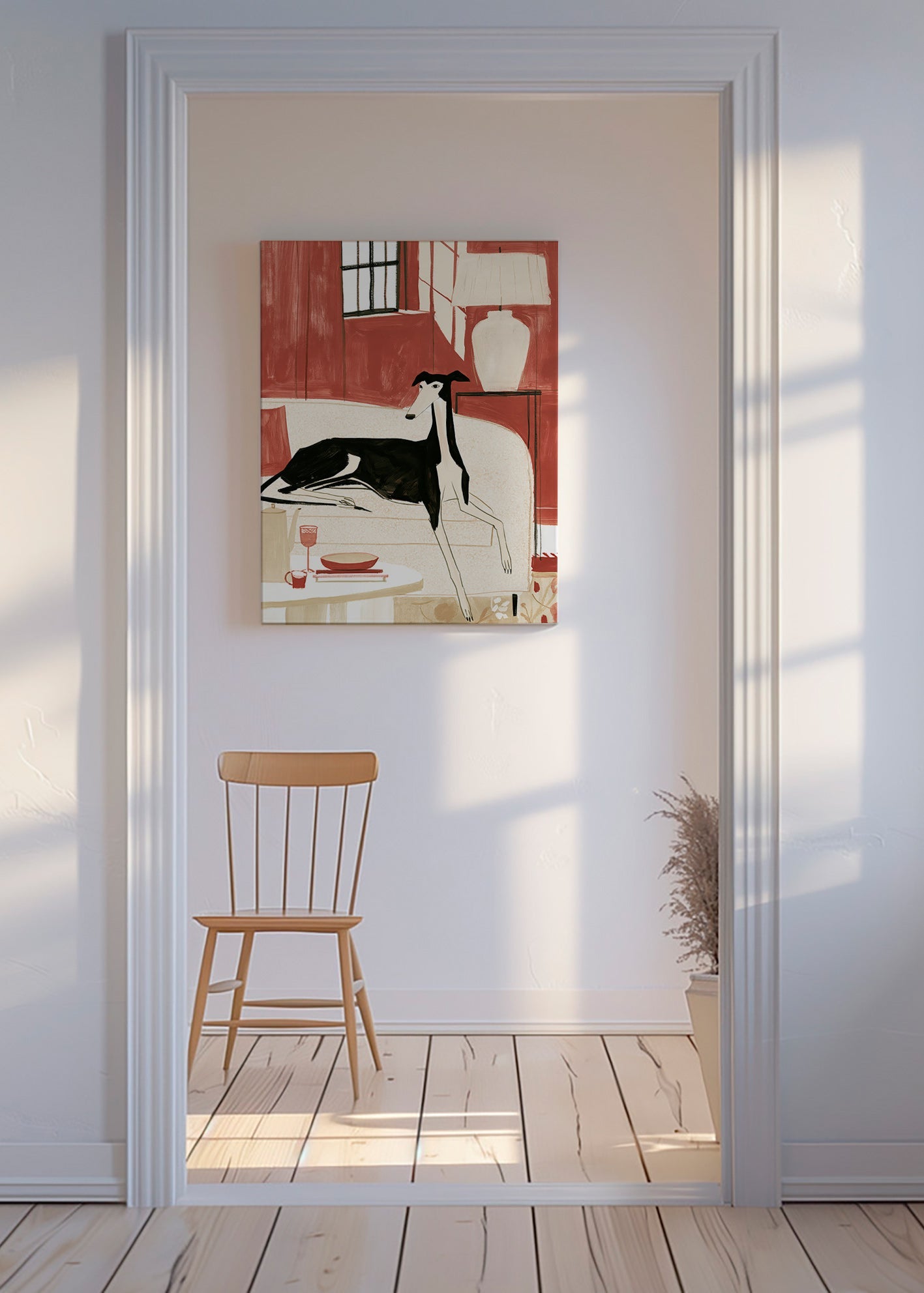 Galgo-illustration på sofa