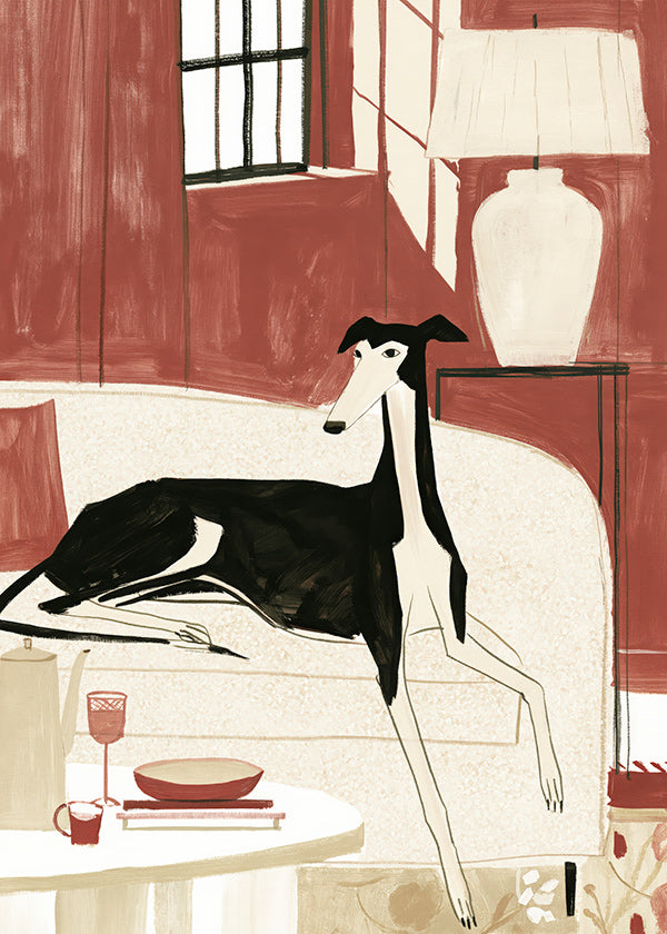 Galgo-illustration på sofa