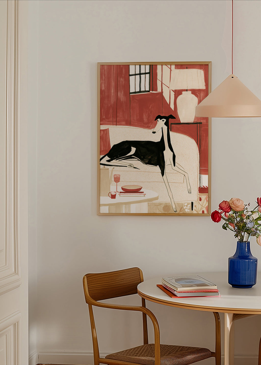 Galgo-illustration på sofa