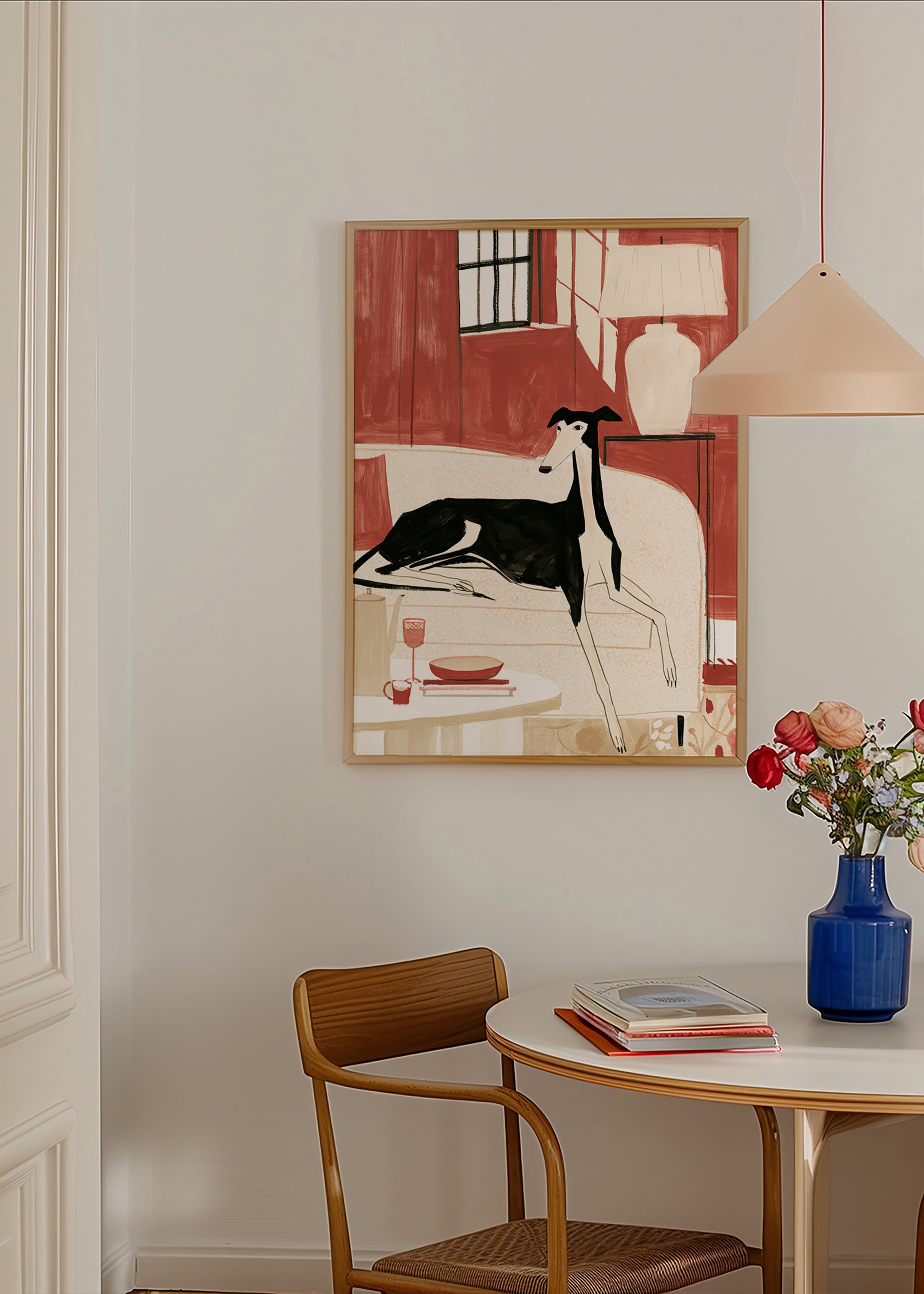 Galgo-illustration på sofa