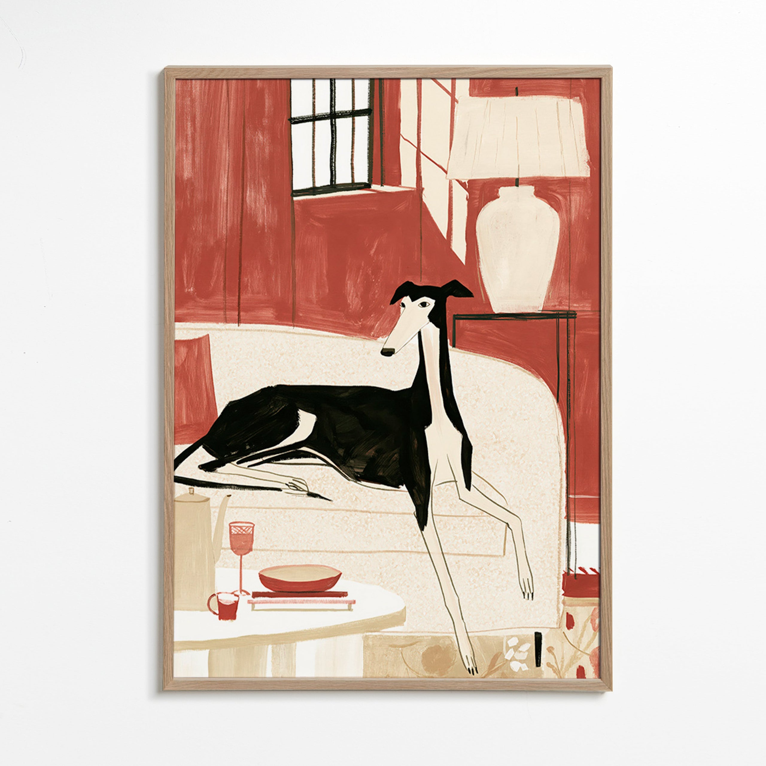 Galgo-illustration på sofa