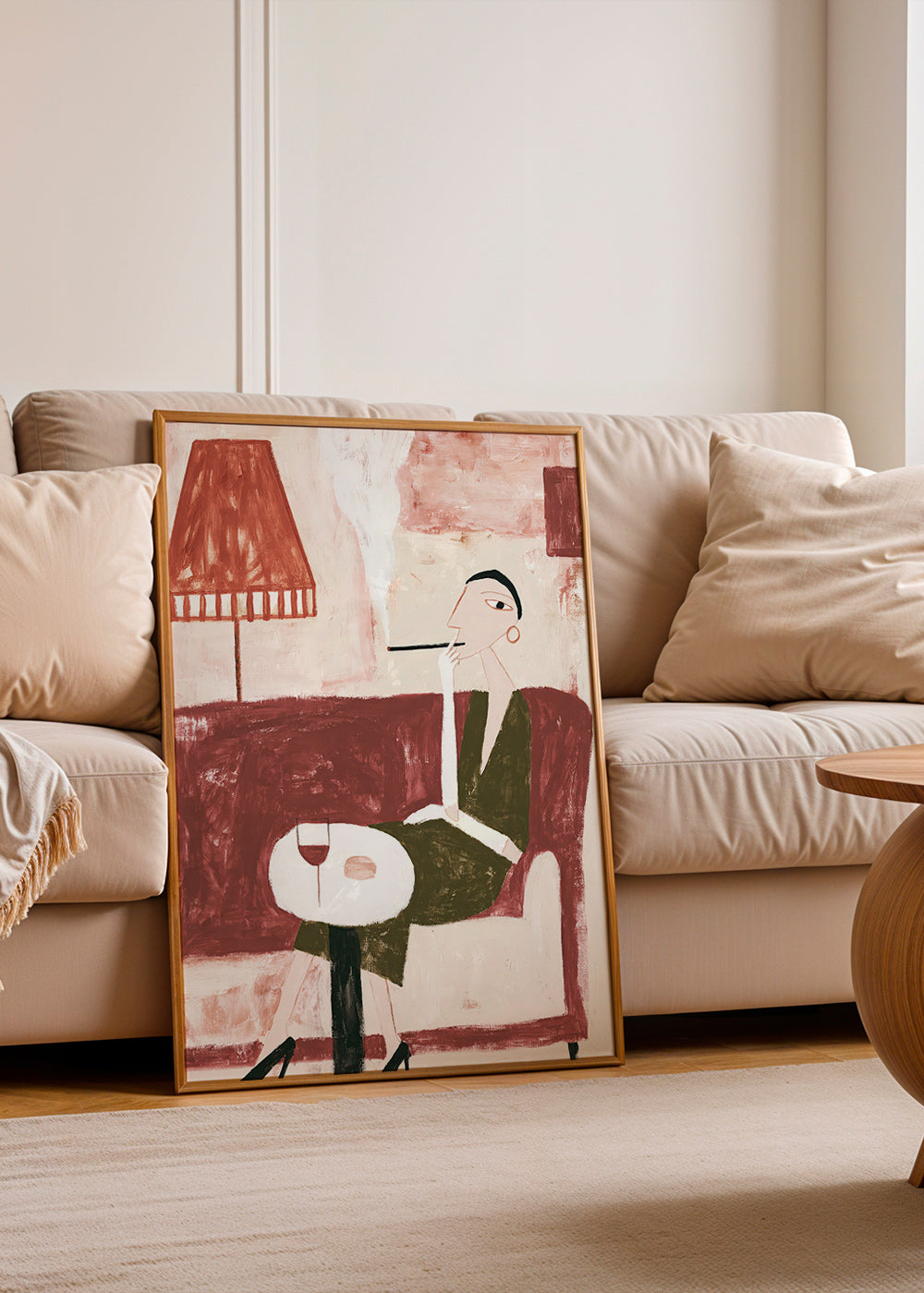 Køkkenkunst med siddende figur og vin