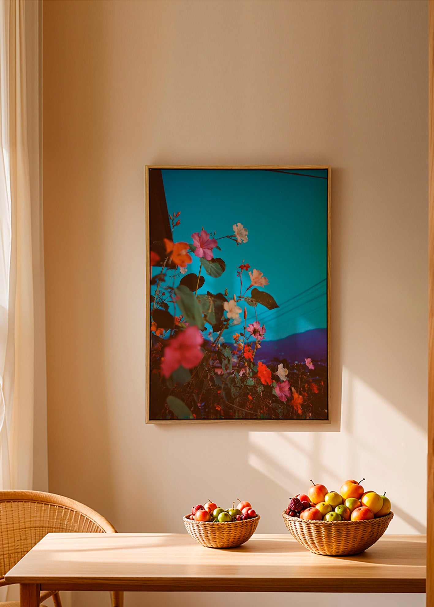 Botanisk plakat: bougainvillea ved skumring