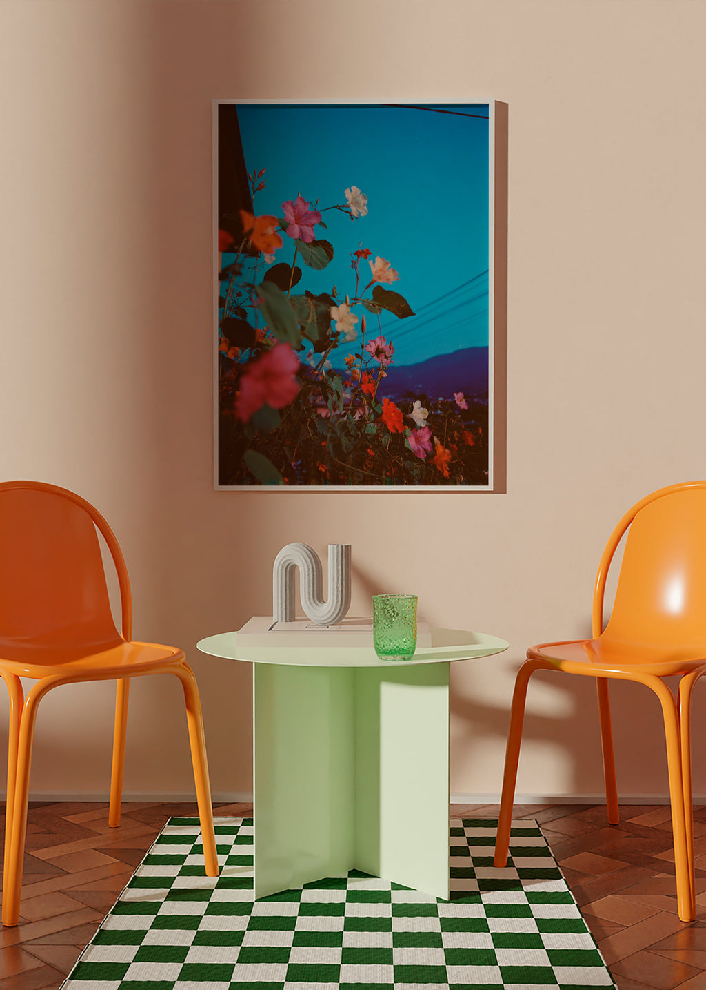 Botanisk plakat: bougainvillea ved skumring