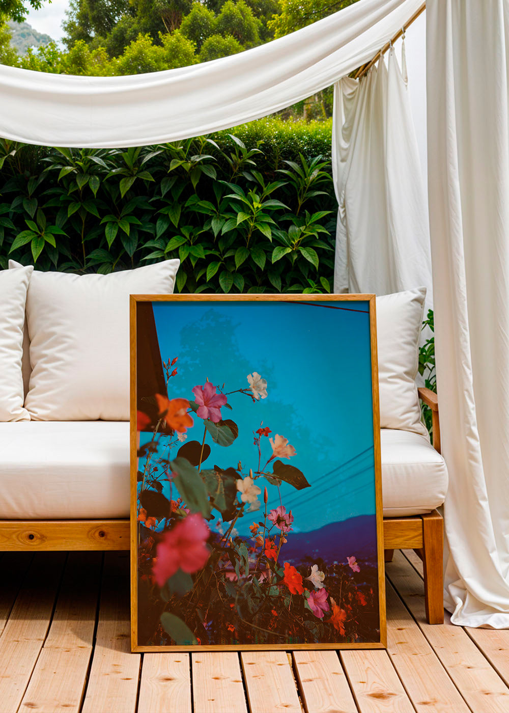 Botanisk plakat: bougainvillea ved skumring