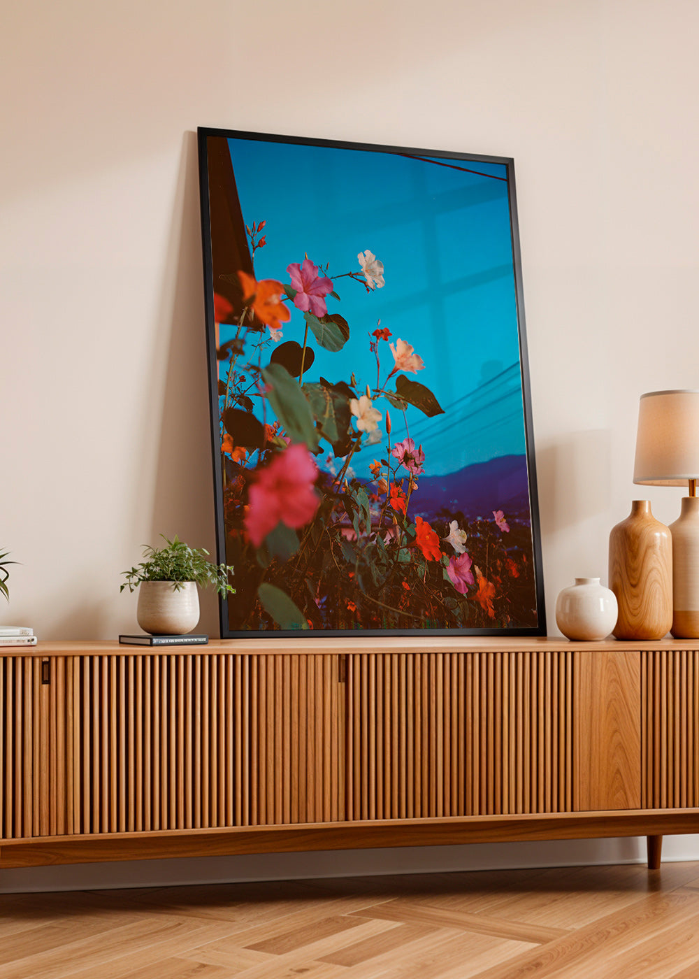 Botanisk plakat: bougainvillea ved skumring