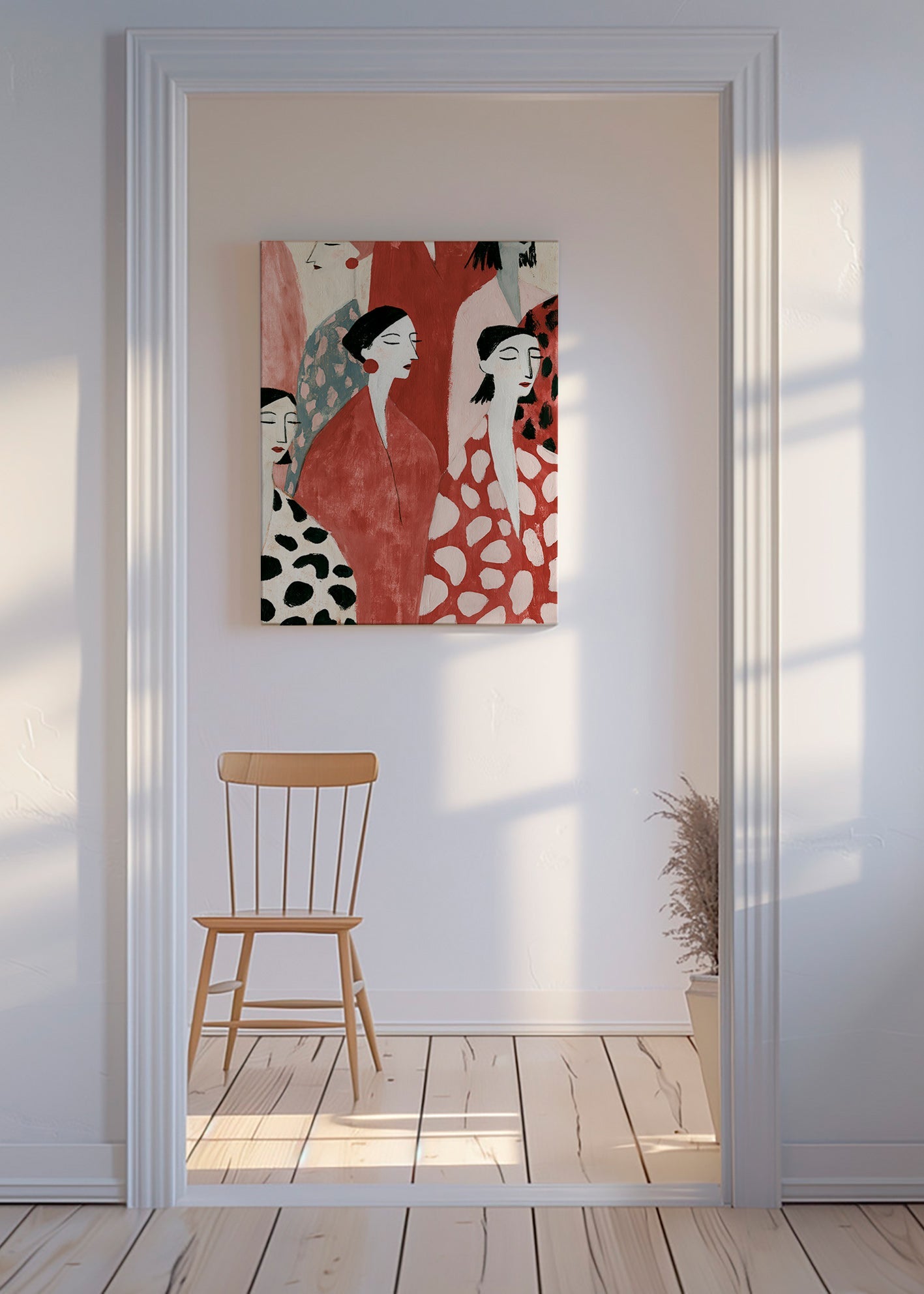 Illustration af kvindelige figurer i rødt