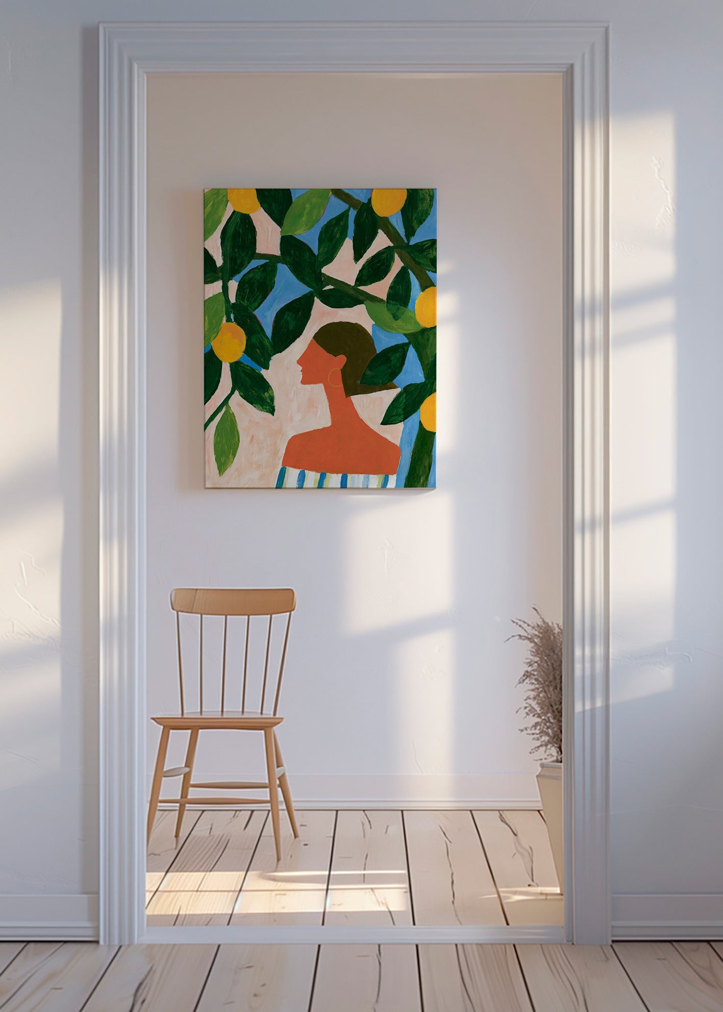 Botanisk plakat: profil mellem citrontræer