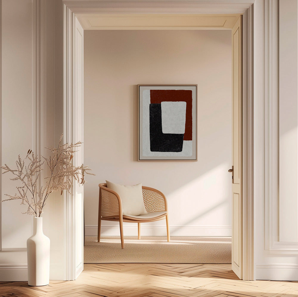 Abstrakt billede terracotta og sorte blokke