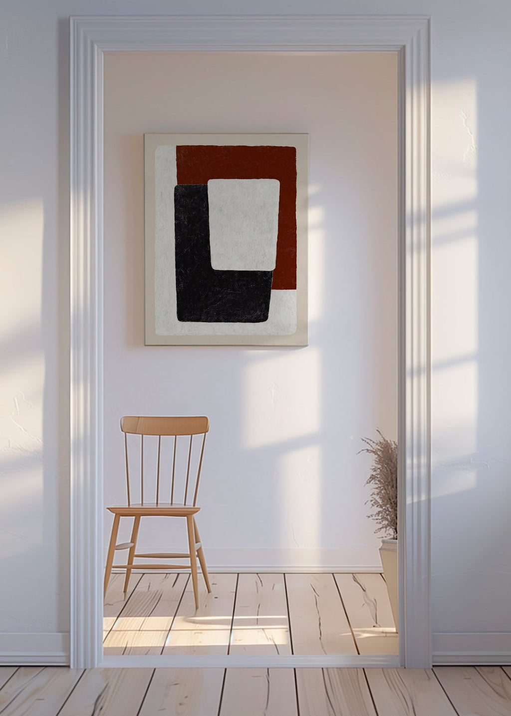 Abstrakt billede terracotta og sorte blokke