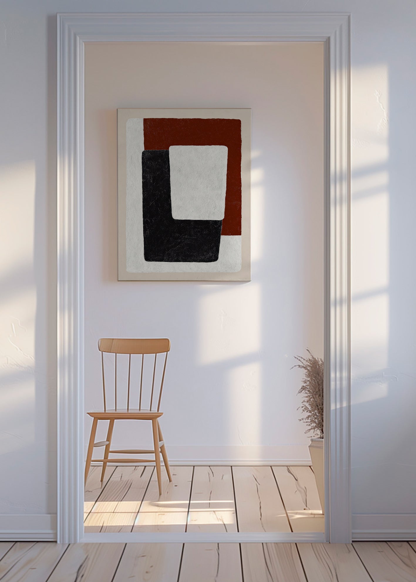 Abstrakt billede terracotta og sorte blokke