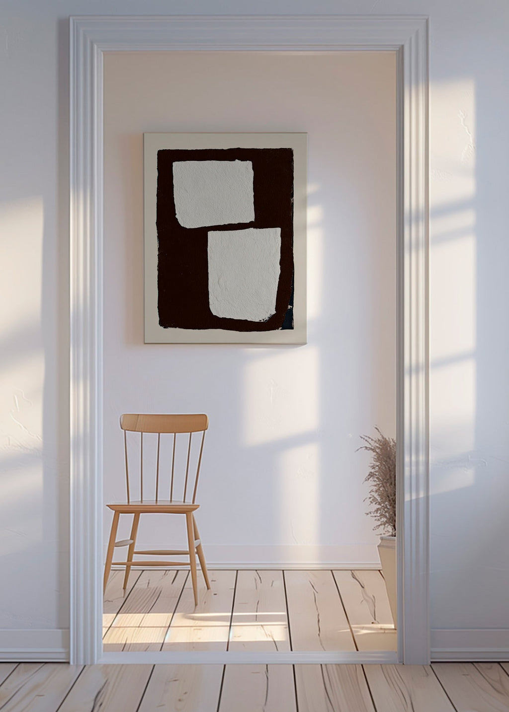 Abstrakt kunst mocha med hvide blokke