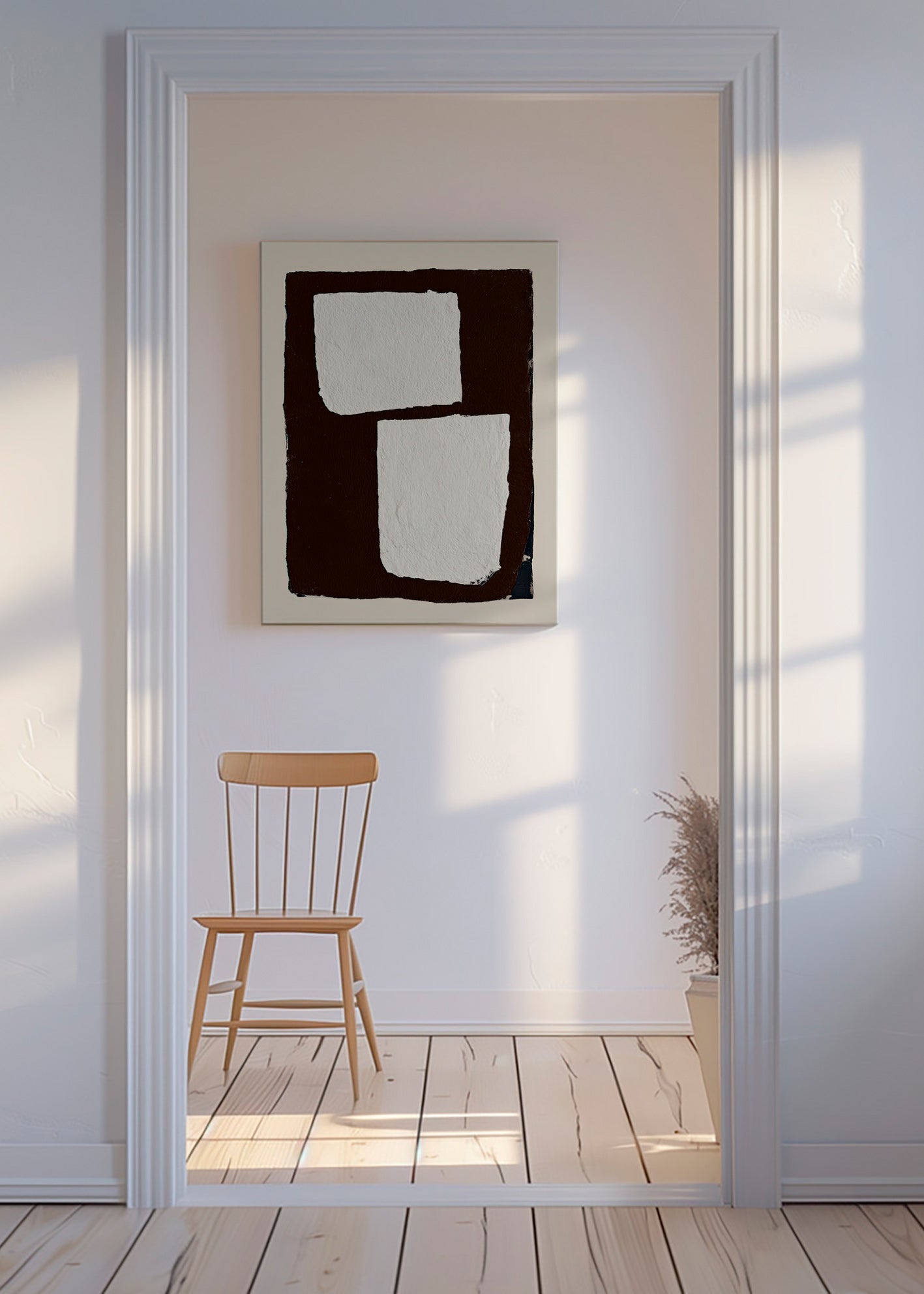 Abstrakt kunst mocha med hvide blokke