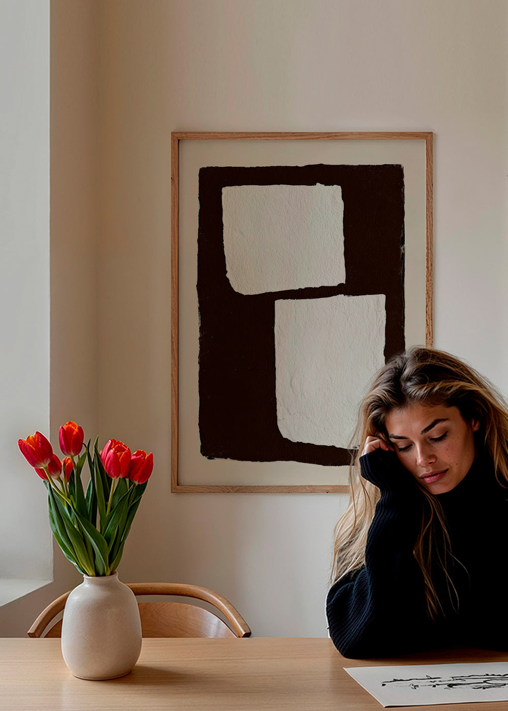 Abstrakt kunst mocha med hvide blokke