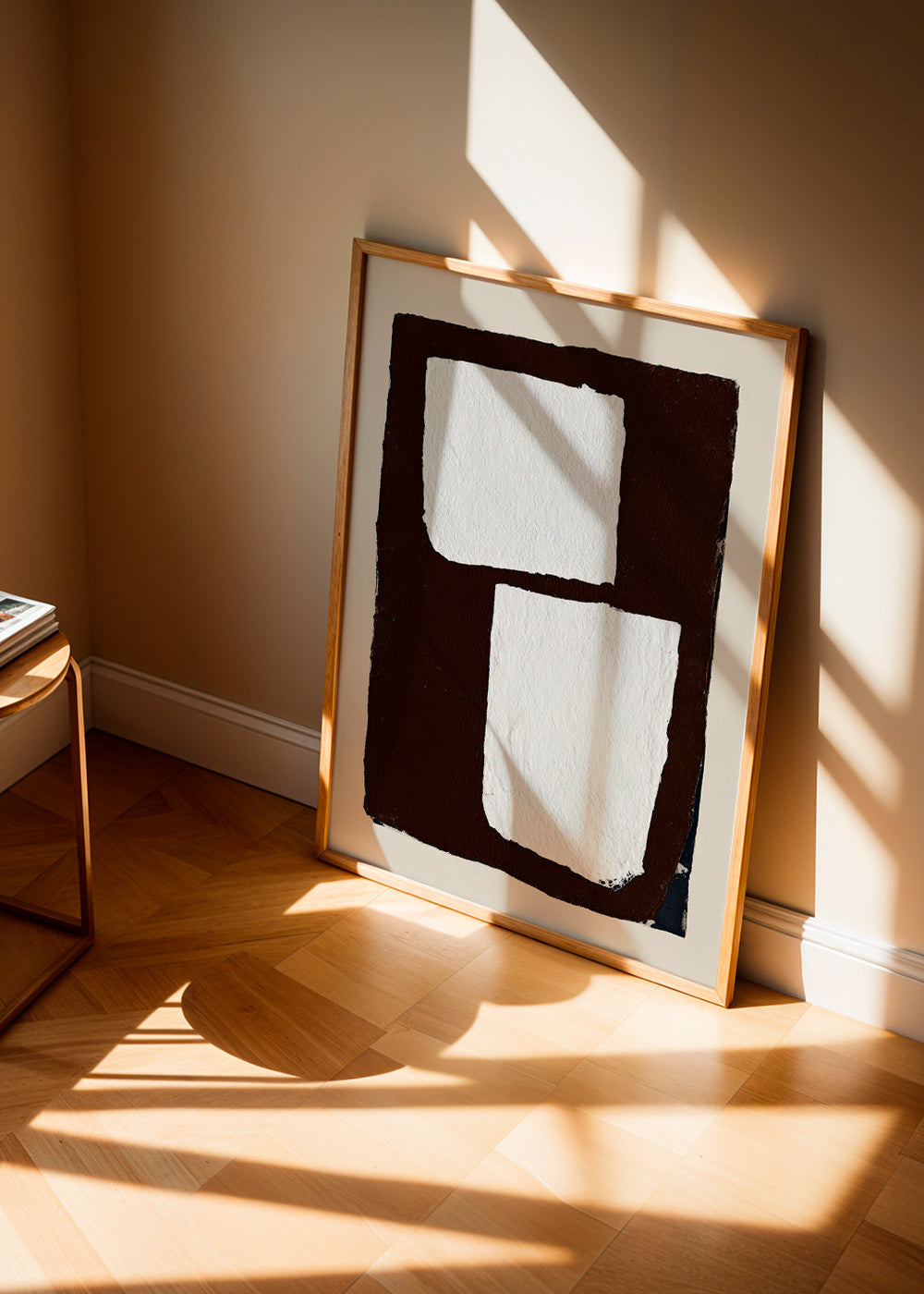 Abstrakt kunst mocha med hvide blokke