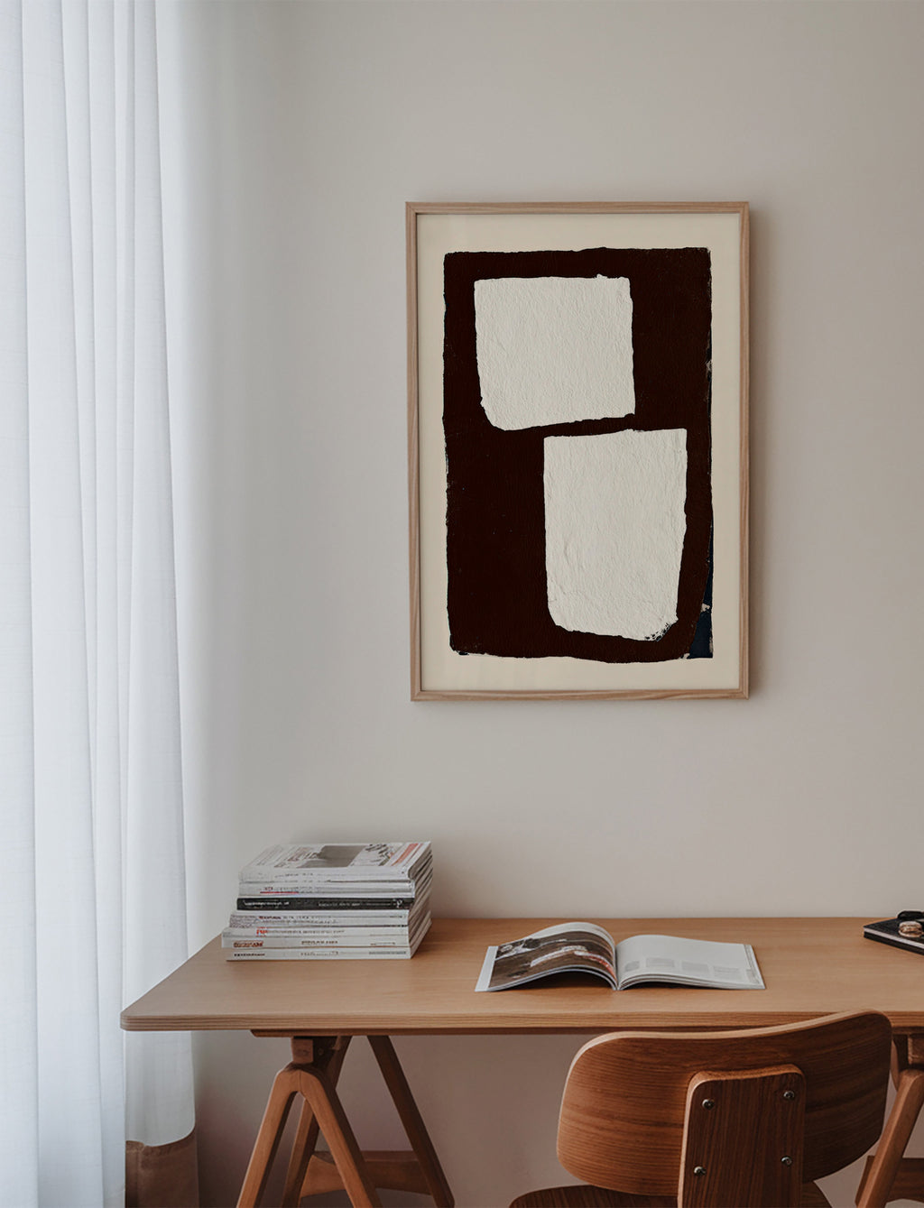 Abstrakt kunst mocha med hvide blokke