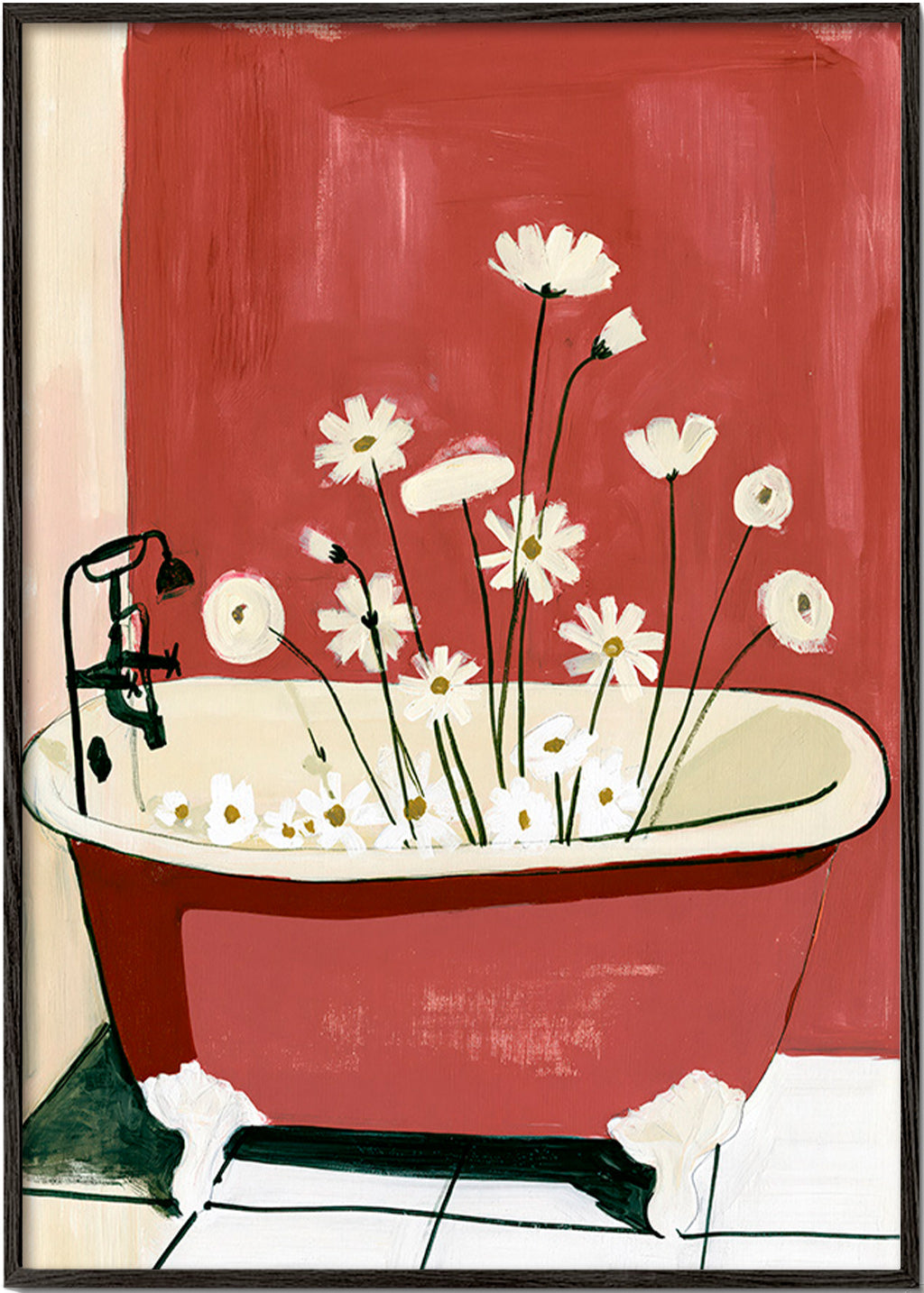 Botanisk plakat med blomster i badekar