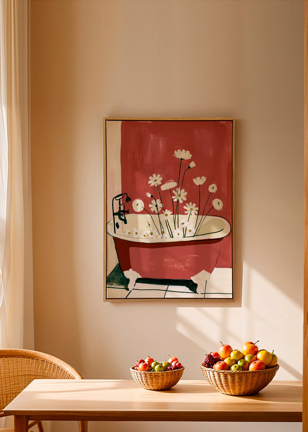 Botanisk plakat med blomster i badekar