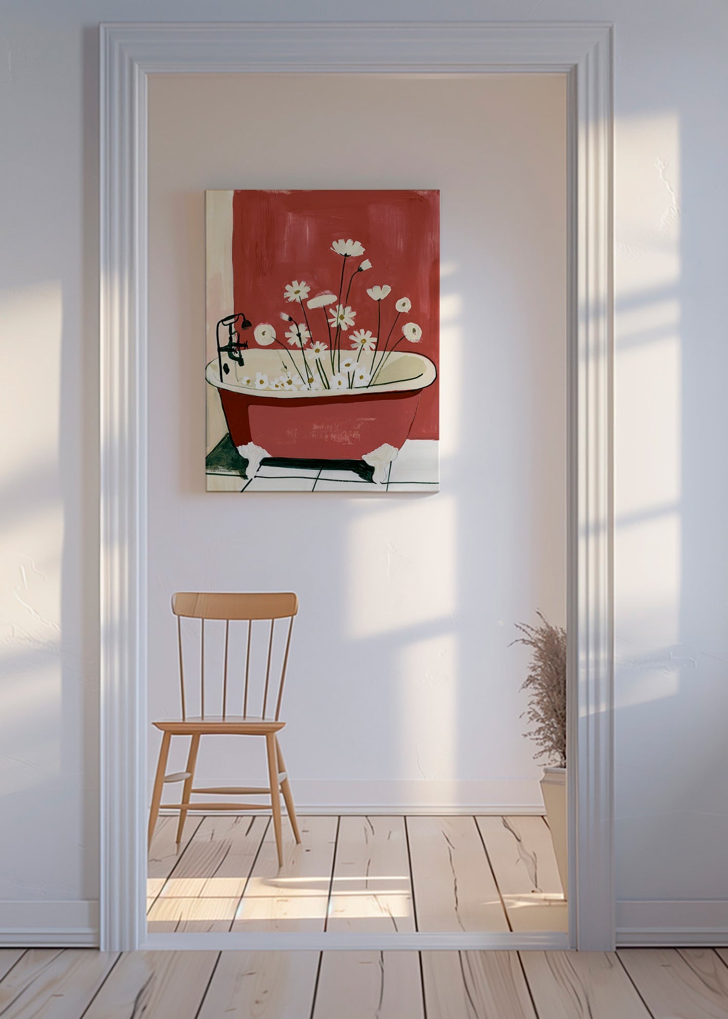 Botanisk plakat med blomster i badekar
