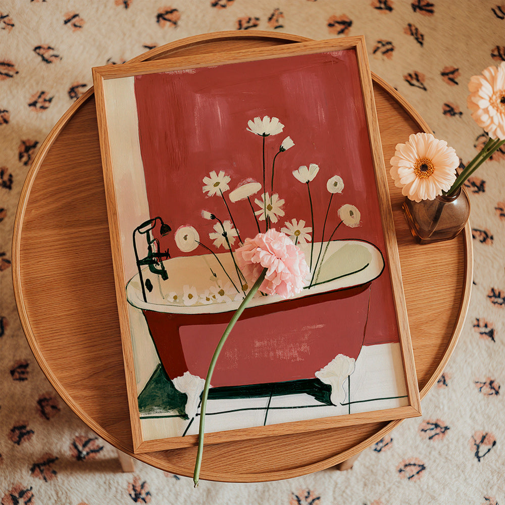 Botanisk plakat med blomster i badekar