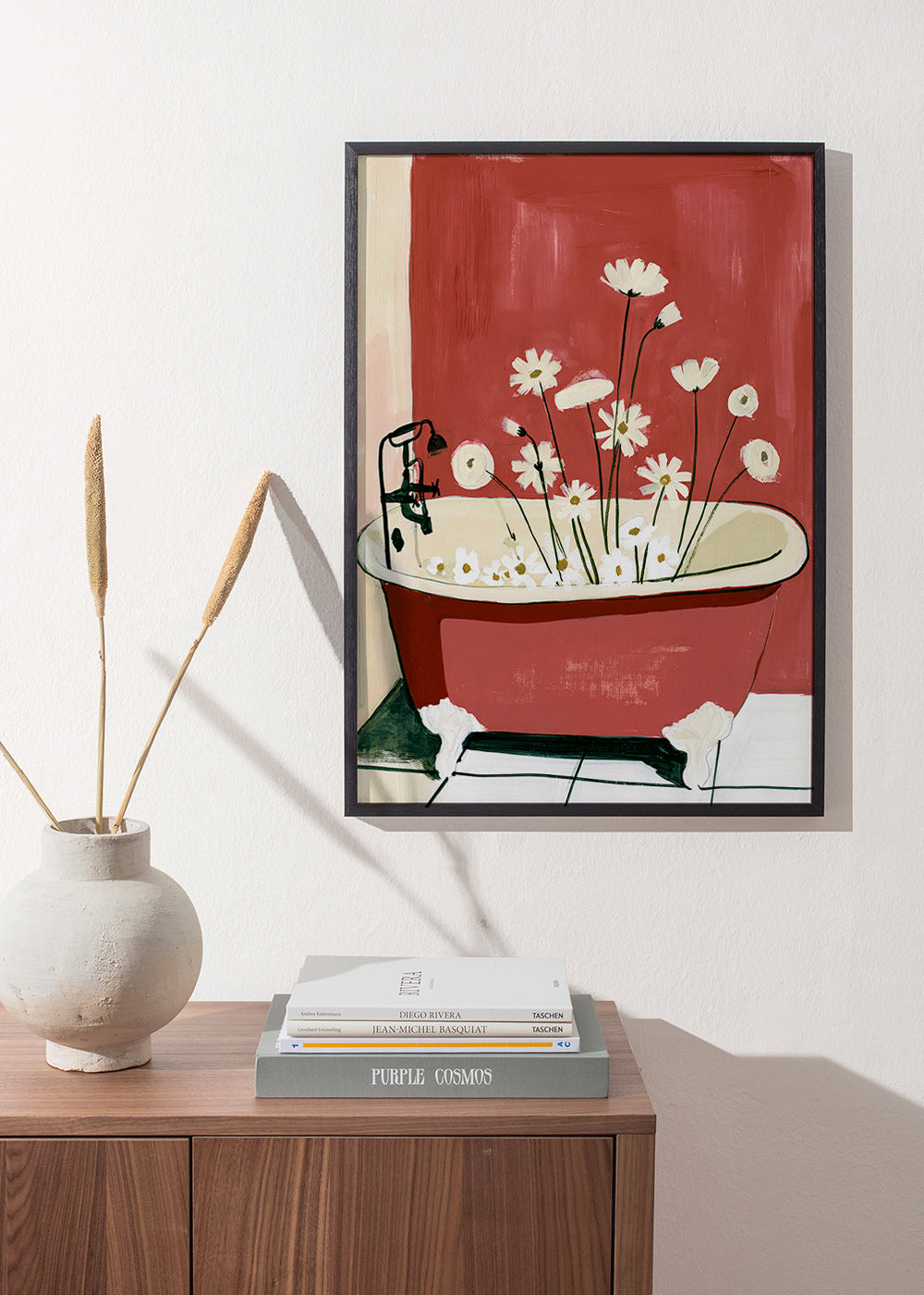 Botanisk plakat med blomster i badekar