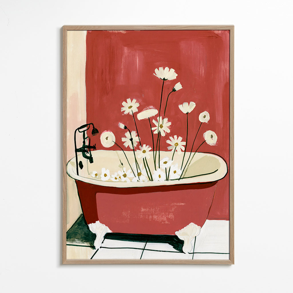 Botanisk plakat med blomster i badekar