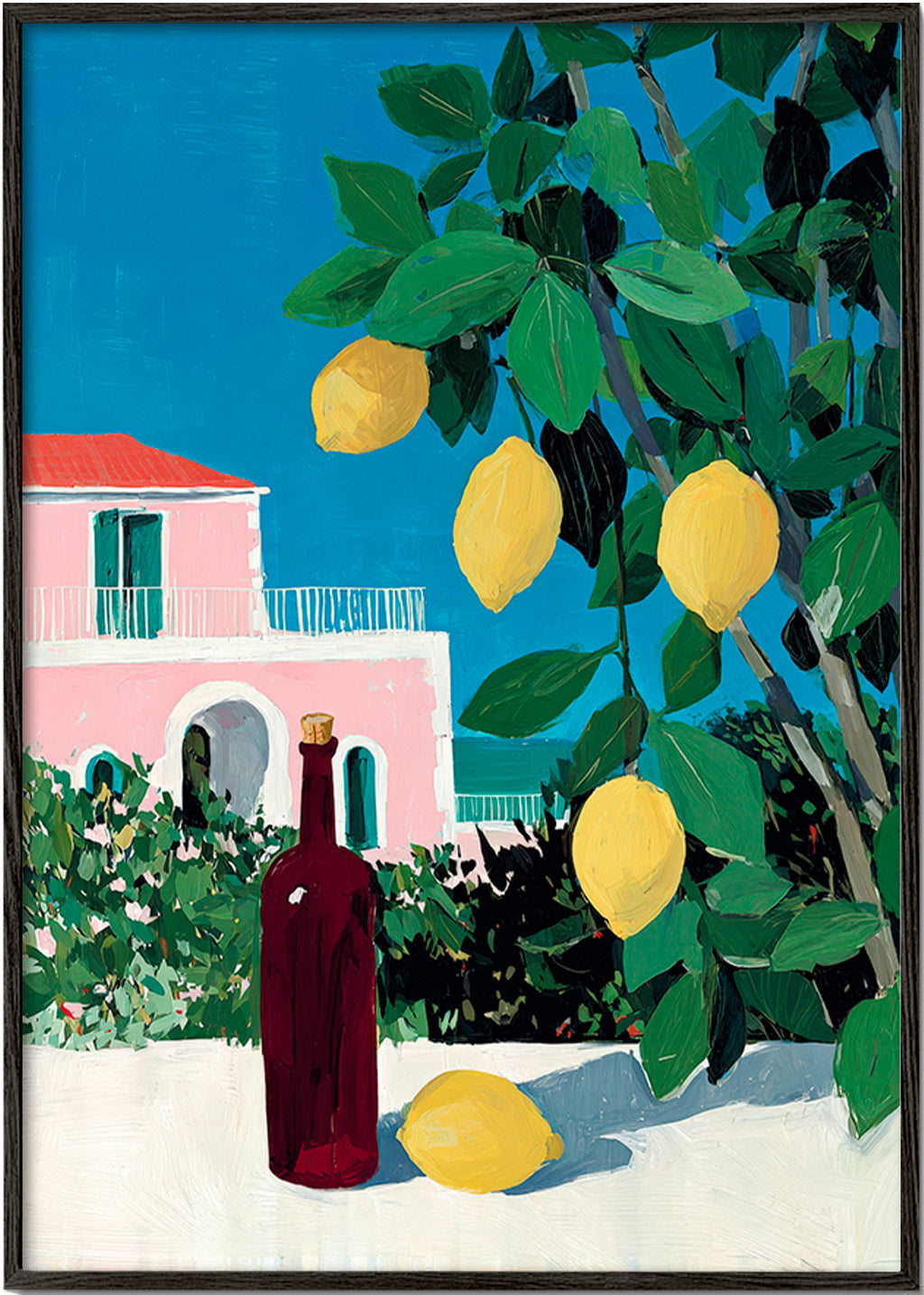Køkkenkunst med citroner og flaske