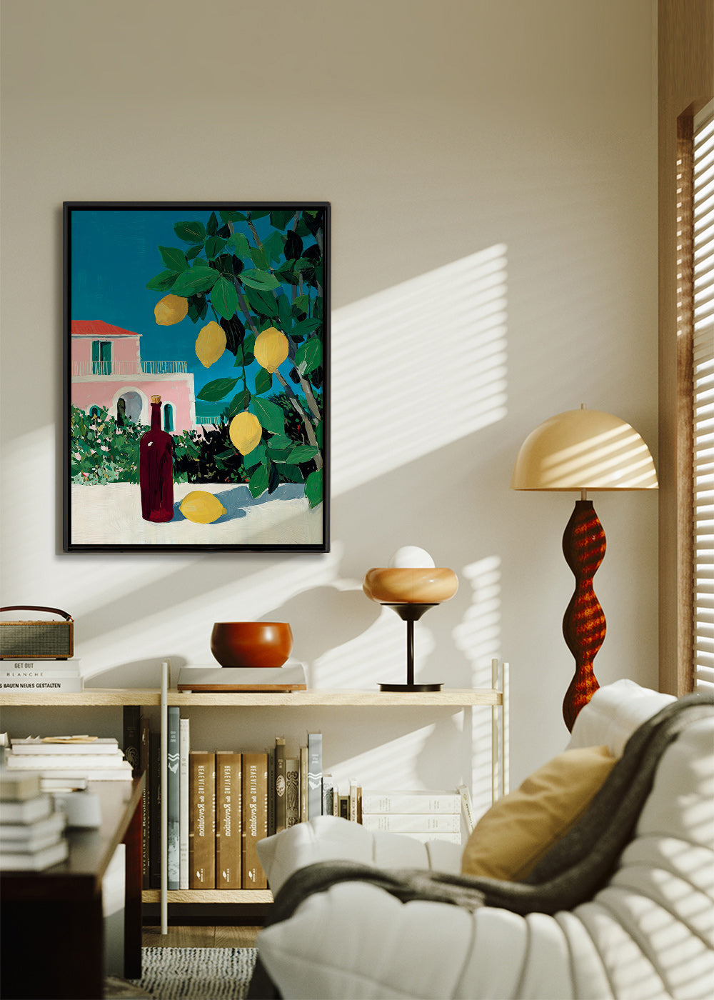 Køkkenkunst med citroner og flaske