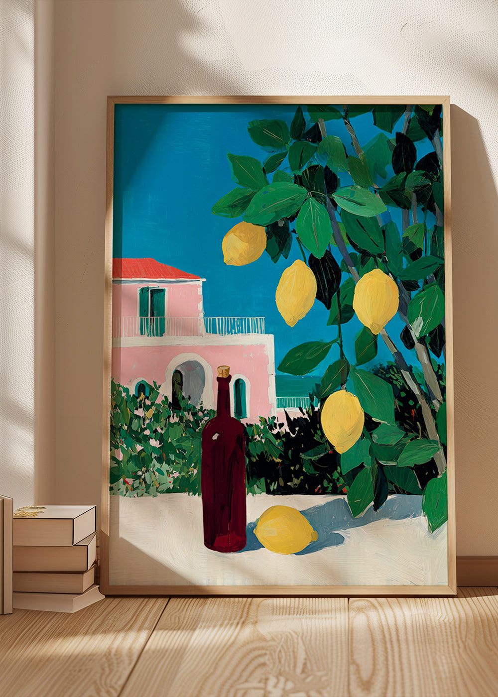 Køkkenkunst med citroner og flaske
