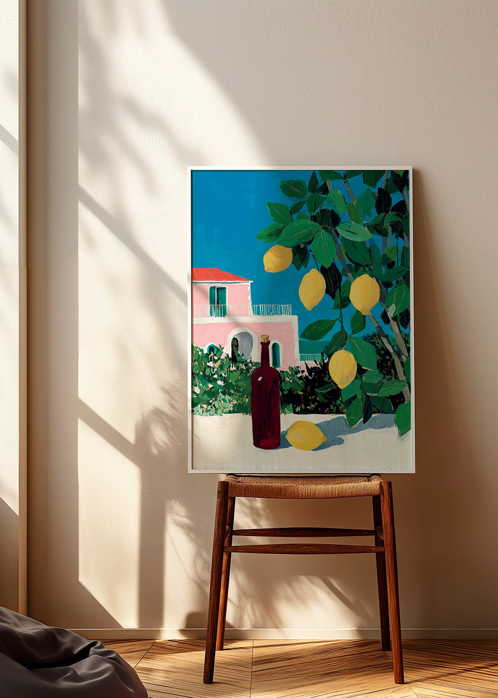 Køkkenkunst med citroner og flaske