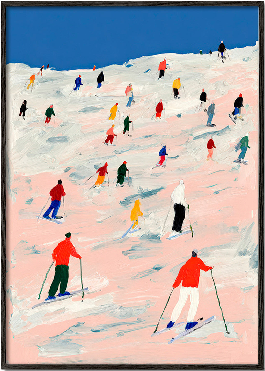 Sportkunst skikørsel på farverig bakke